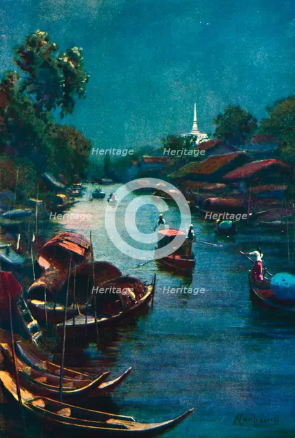 'A Typical Canal Scene, Bangkok', 1913. Artist: Edwin Norbury.