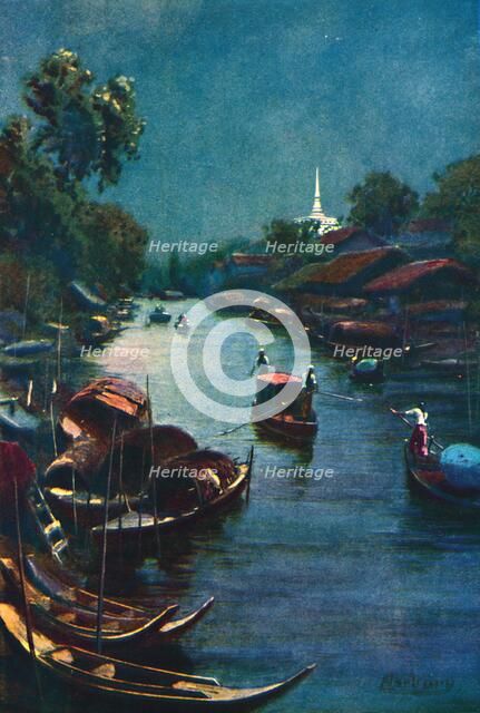 'A Typical Canal Scene, Bangkok', 1913. Artist: Edwin Norbury.
