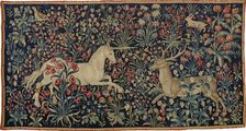 A unicorn and a stag in a field of flowers , c. 1500. Creator: Anonymous master