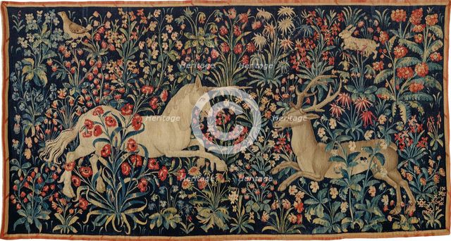 A unicorn and a stag in a field of flowers , c. 1500. Creator: Anonymous master.
