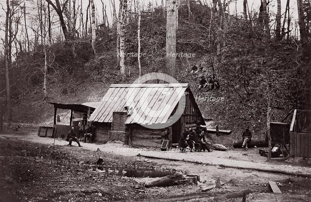 [A Union Station on the James River Established for Extracting Gunpowder from Confederate ..., 1864. Creator: Egbert Guy Fowx.