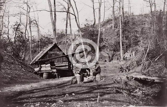 [A Union Station on the James River Established for Extracting Gunpowder from Confederate ..., 1864. Creator: Attributed to Egbert Guy Fowx.