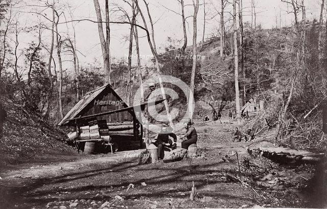 [A Union Station on the James River Established for Extracting Gunpowder from Confederate ..., 1864. Creator: Attributed to Egbert Guy Fowx.