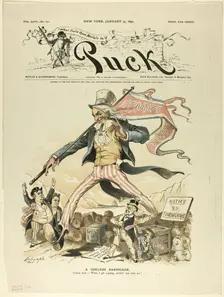 A Useless Barricade, from Puck, published January, 15 1890. Creator: Louis Dalrymple