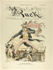 A Useless Barricade, from Puck, published January, 15 1890. Creator: Louis Dalrymple