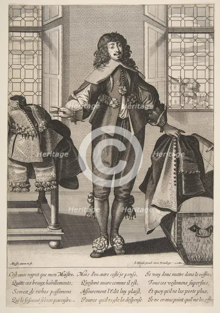 A Valet Putting Away the Luxious Clothes of His Master, mid to late 17th century. Creator: Abraham Bosse.