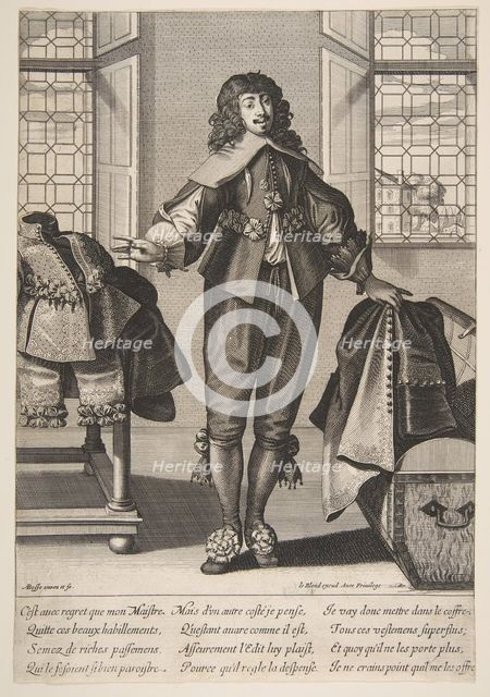 A Valet Putting Away the Luxious Clothes of His Master, mid to late 17th century. Creator: Abraham Bosse.