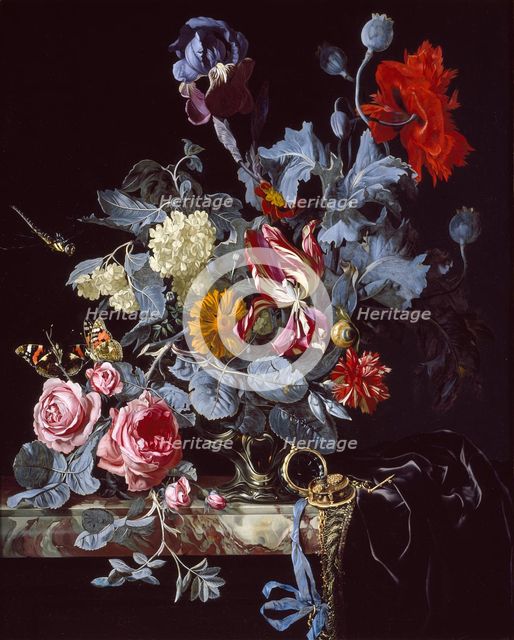 A Vase of Flowers with a Watch, mid 17th century. Artist: Unknown.