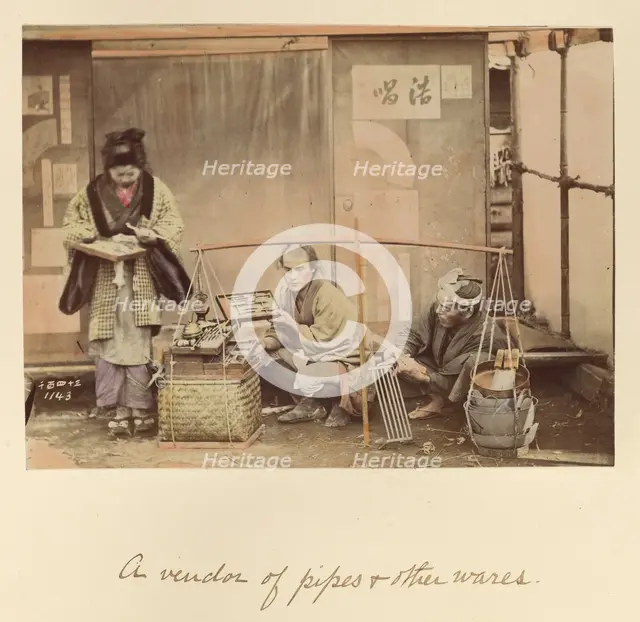 A vendor of pipes and other wares, about 1873-1883. Creator: Shinichi Suzuki I.