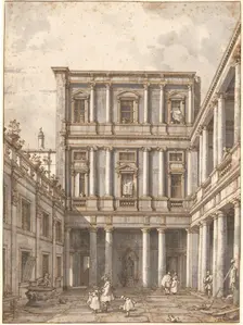 A Venetian Courtyard, in the Procuratie Nuove, c. 1760. Creator: Canaletto