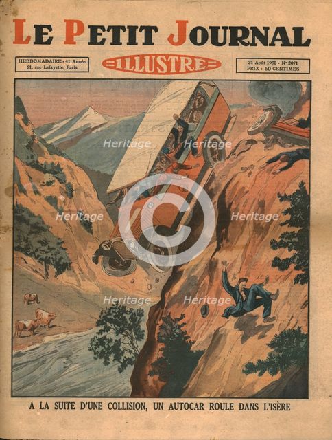 A vehicle falls into the River Isere after an accident, 1930. Creator: Unknown.