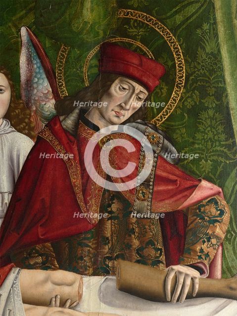 A verger's dream: Saints Cosmas and Damian performing a miraculous cure by transplant..., 1495. Creator: Master of Balbases.