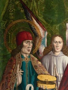 A verger's dream: Saints Cosmas and Damian performing a miraculous cure by transplant..., (1495?). Creator: Master of Balbases