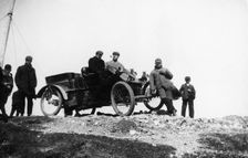 A veteran car and passengers at Great Orme's Head, Wales, 1903