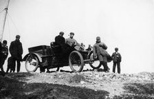 A veteran car and passengers at Great Orme's Head, Wales, 1903