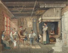 A veteran tells, peasant hut in Nauvo..., 1854. Creator: Karl Anders Ekman