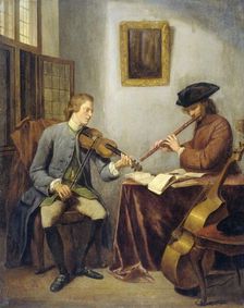 A Violinist and a Flutist Playing Music together (The Musicians), 1755. Creator: Julius Quinkhard