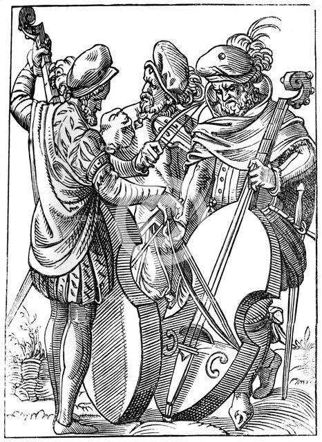 A violinist and two cellists, 16th century (1849).Artist: Jost Amman