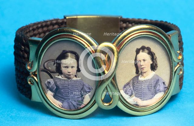 A Victorian bracelet with a band of woven hair, c1865. Creator: Unknown.