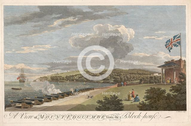 A View of Mount Edgcumbe from the Block House, pub. 1755. Creator: Samuel Scott (1701 - 1772) after; George Lambert (1700 - 1765) after;.
