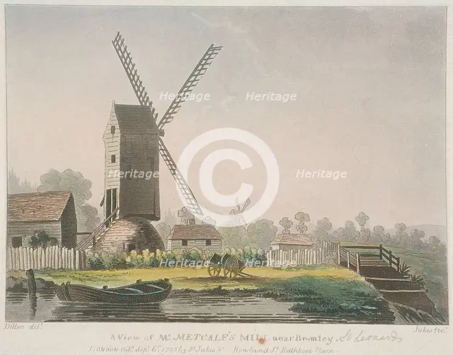 'A view of Mr Metcalf's mill near Bromley', Bow, Poplar, London, 1785. Artist: Francis Jukes