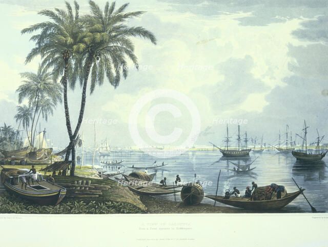 A view of Calcutta from a. Point opposite to Kidderpore, 1824-1826.  Creator: Robert Havell.