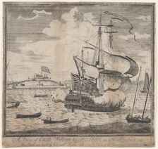 A View of Castle William by Boston in New England, early 18th century. Creator: Attributed to William Burgis