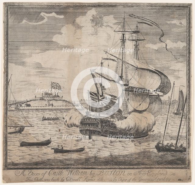A View of Castle William by Boston in New England, early 18th century. Creator: Attributed to William Burgis.