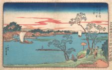 A View of Cherry Trees in Leaf along the Sumida River, 1831., 1831. Creator: Ando Hiroshige