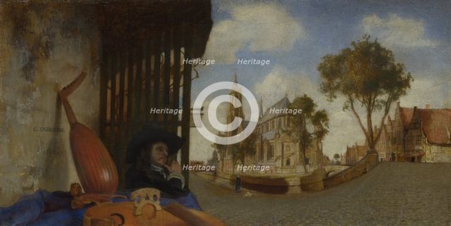 A View of Delft, with a Musical Instrument Seller's Stall, 1652. Artist: Fabritius, Carel (1622-1654)