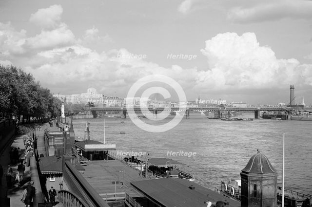 A view of Hungerford Bridge, Lambeth, London, c1945-1965. Artist: SW Rawlings