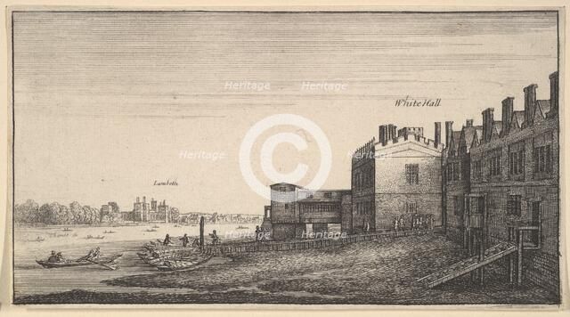 A view of Lambeth Palace from the river at Whitehall Stairs, 1625-77. Creator: Wenceslaus Hollar.