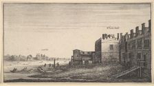 A view of Lambeth Palace from the river at Whitehall Stairs, 1625-77. Creator: Wenceslaus Hollar