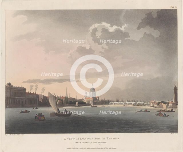 A View of London from the Thames, November 1, 1809., November 1, 1809. Creators: Thomas Rowlandson, Augustus Charles Pugin, Thomas Sunderland.