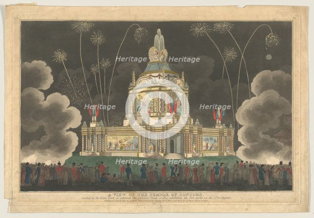 A View of the Temple of Concord Erected in the Green Park, to Celebrate the G..., September 9, 1814. Creator: Robert Laurie.