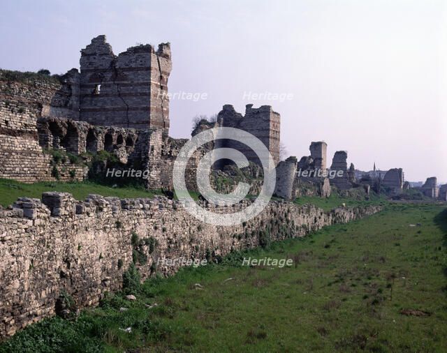 A view of the walls of Theodosius II in Istanbul.