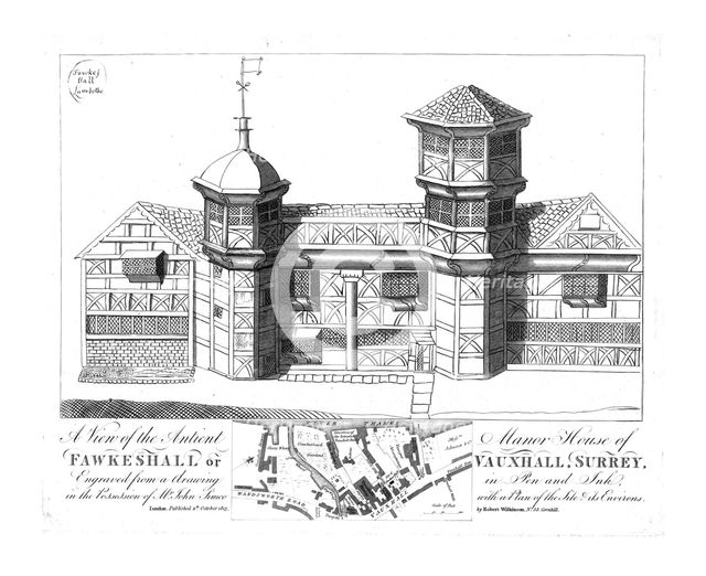 'A View of the Antient Manor House of Fawkeshall or Vauxhall, Surrey', (1813).  Creator: Unknown.