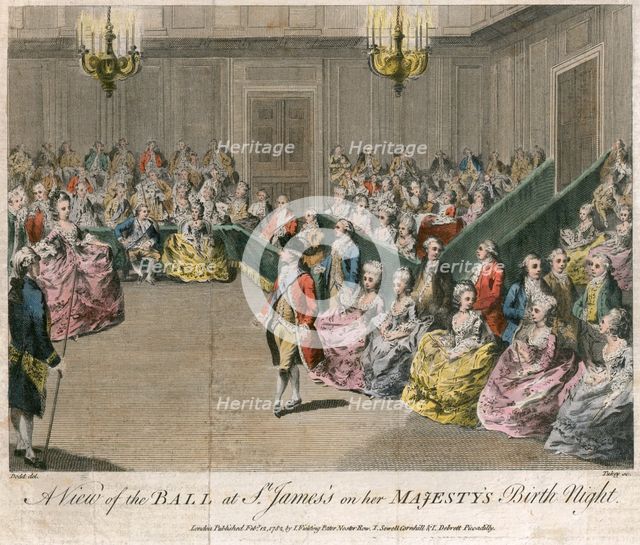  'A view of the Ball at St James's on her Majesty's birth night', 1782. Artist: Unknown.