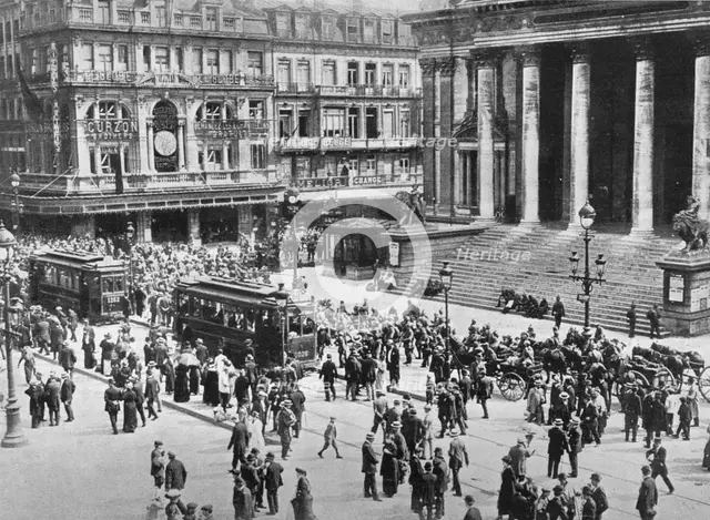 'A view of the Bourse during the passage of the German troops', 1914. Artist: Unknown.