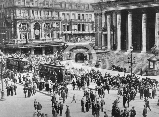 'A view of the Bourse during the passage of the German troops', 1914. Artist: Unknown.