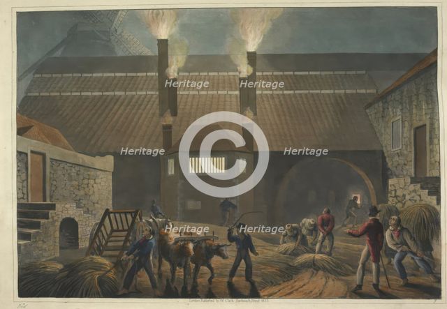 A view of the courtyard of a boiling house, in Antigua, 1823.  Creator: William Clark.