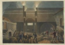 A view of the courtyard of a boiling house, in Antigua, 1823. Creator: William Clark
