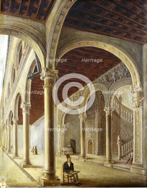 A view of the cloister of the foundling hospital in Toledo, 1841. Creator: Cecilio Pizarro.