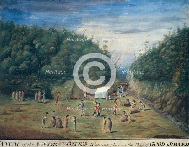 'A View of the Endeavour's Watering-place in the Bay of Good Success', c1768-c1780. Creators: Sydney Parkinson, A Buchan, JF Miller.