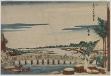 A View of the Great Bridge at Senju in Musashi Province, c. 1820s. Creator: Shotei Hokuju (Japanese, 1759-aft.1824)