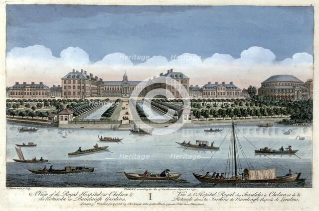 A View of the Royal Hospital at Chelsea and the Rotunda in Ranelagh Gardens, London, 1751. Artist: Thomas Bowles