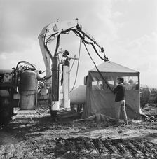 A view of welding taking place along the Fens gas pipeline, Norfolk, 10/08/1967. Creator: John Laing plc