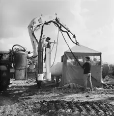 A view of welding taking place along the Fens gas pipeline, Norfolk, 10/08/1967. Creator: John Laing plc