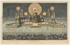 A View of ye Grand Theatre & Fireworks erected on ye Water near ye Court at ye Hague (on O..., 1794. Creator: Robert Laurie