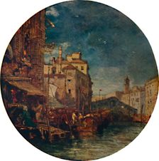 A View on the Grand Canal, Venice, with the Rialto in the distance c1850, (1935). Artist: James Holland